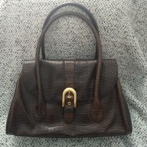 Brown Crocodile Satchel with Gold Clasp